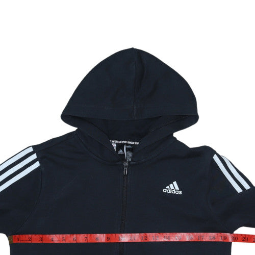 Adidas Boys Black Full Zip Hoodie Size 13-14 Years with White Stripes