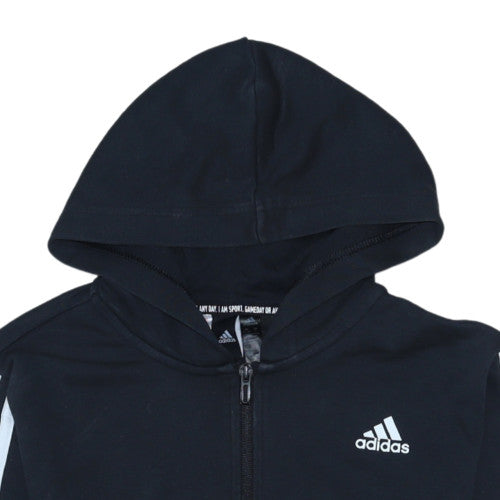 Adidas Boys Black Full Zip Hoodie Size 13-14 Years with White Stripes