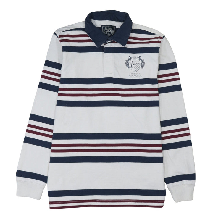Paul Costelloe Men White Striped Collared Long Sleeve Rugby Sweatshirt L