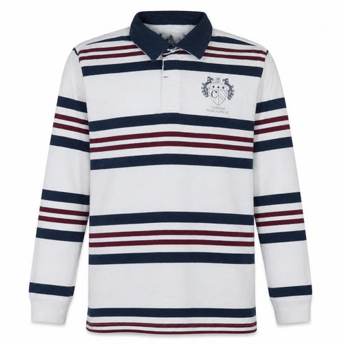 Paul Costelloe Men White Striped Collared Long Sleeve Rugby Sweatshirt L