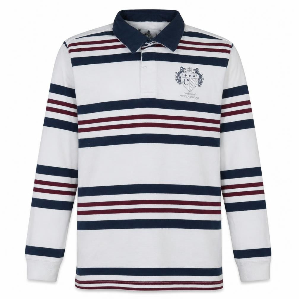 Paul Costelloe Men White Striped Collared Long Sleeve Rugby Sweatshirt L