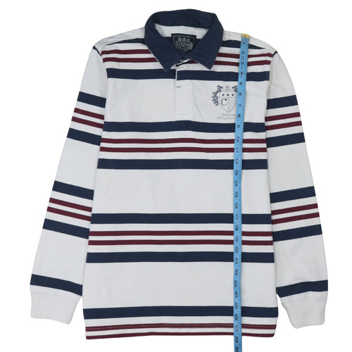 Paul Costelloe Men White Striped Collared Long Sleeve Rugby Sweatshirt L