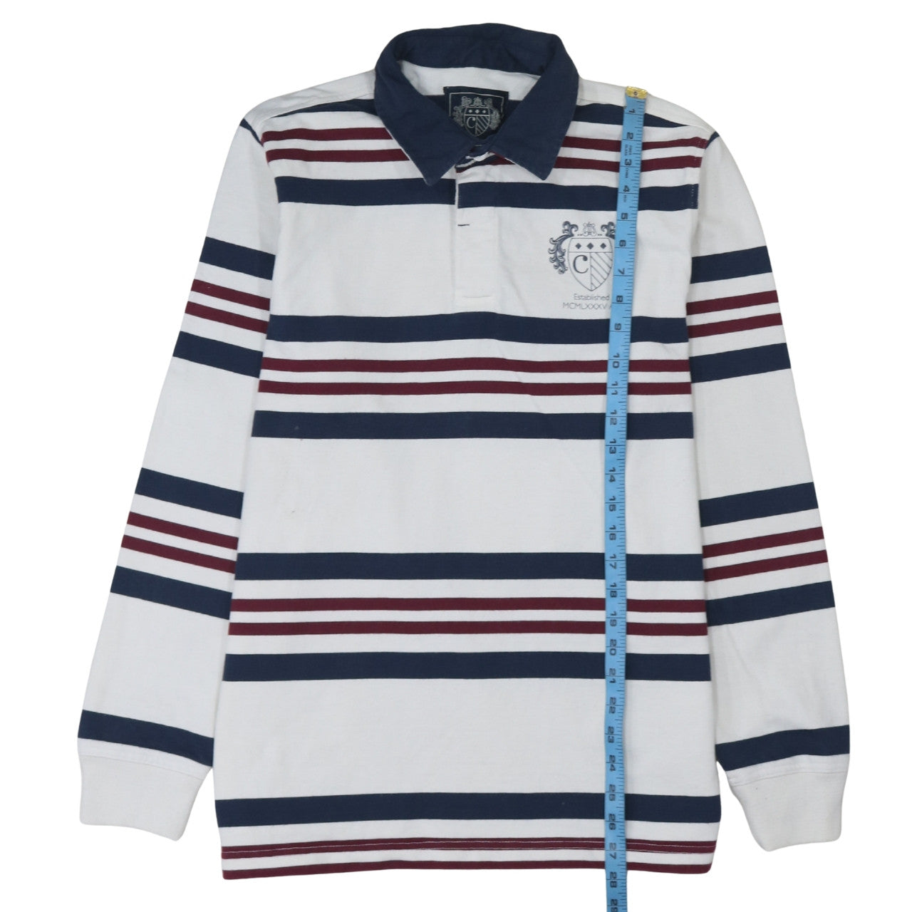 Paul Costelloe Men White Striped Collared Long Sleeve Rugby Sweatshirt L