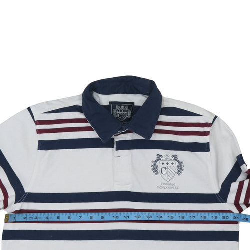 Paul Costelloe Men White Striped Collared Long Sleeve Rugby Sweatshirt L