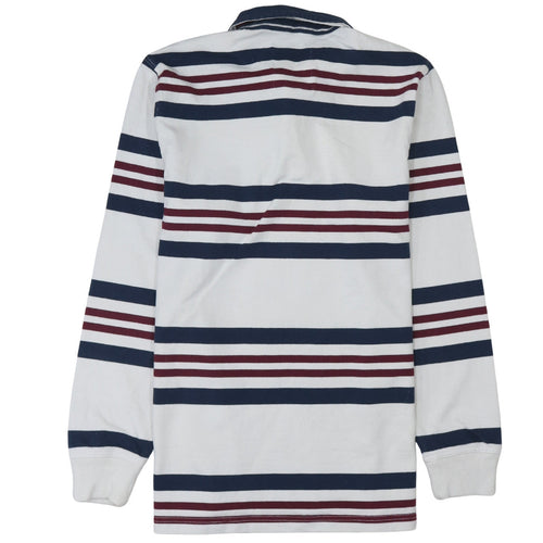Paul Costelloe Men White Striped Collared Long Sleeve Rugby Sweatshirt L