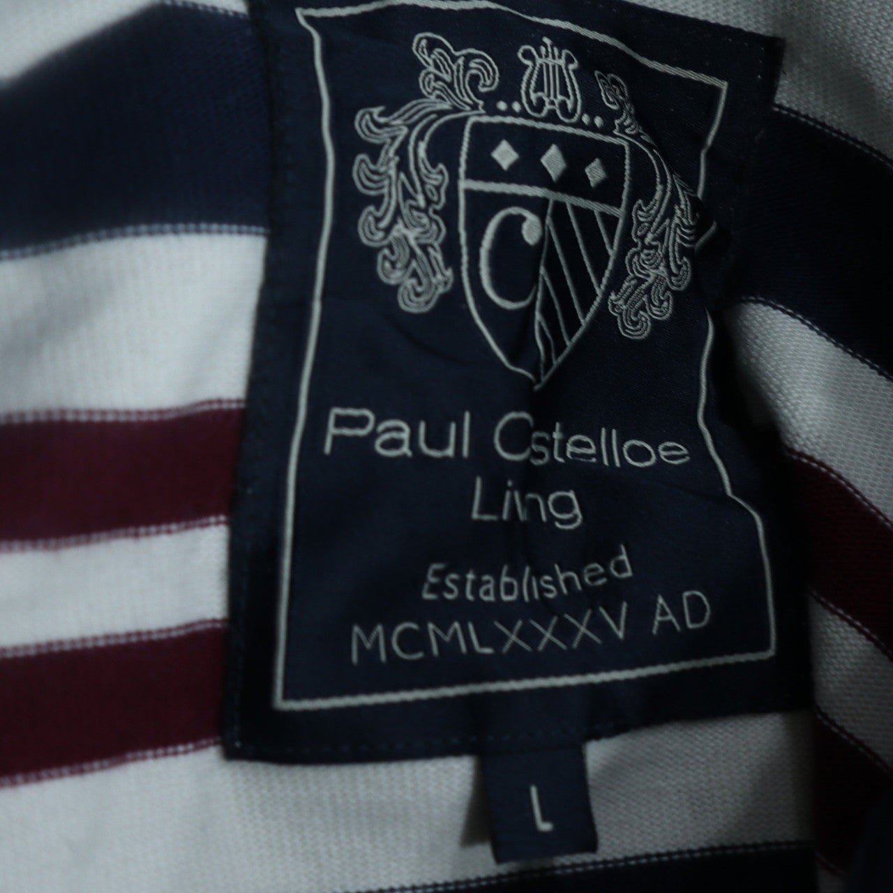 Paul Costelloe Men White Striped Collared Long Sleeve Rugby Sweatshirt L