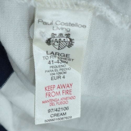Paul Costelloe Men White Striped Collared Long Sleeve Rugby Sweatshirt L