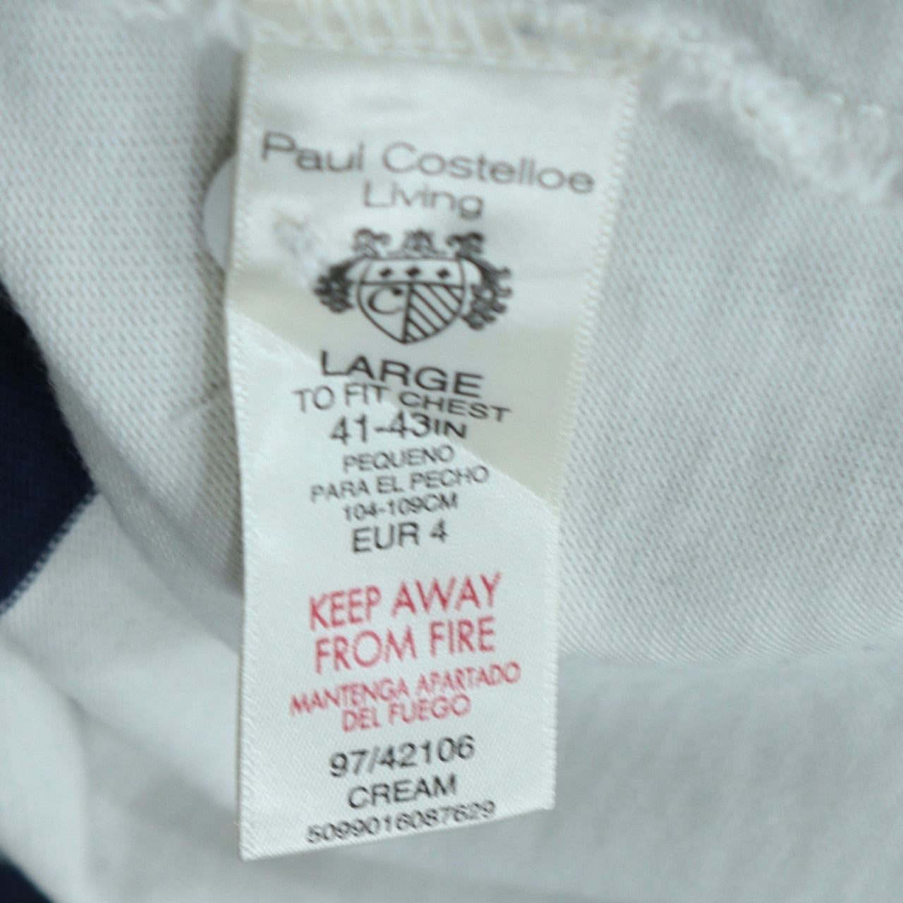 Paul Costelloe Men White Striped Collared Long Sleeve Rugby Sweatshirt L