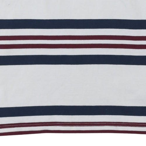 Paul Costelloe Men White Striped Collared Long Sleeve Rugby Sweatshirt L