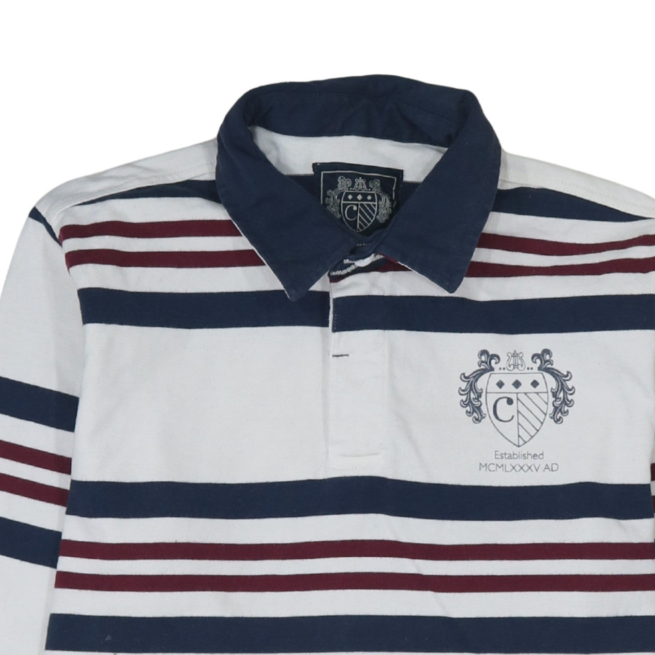 Paul Costelloe Men White Striped Collared Long Sleeve Rugby Sweatshirt L