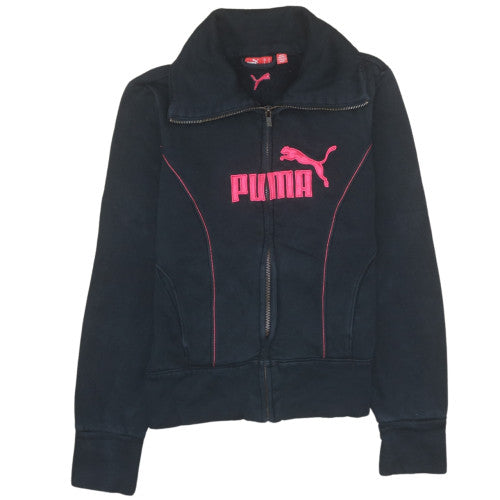 Puma Women Black Full Zip Sweatshirt Small Embroidered Logo
