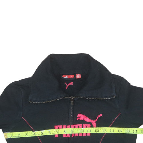 Puma Women Black Full Zip Sweatshirt Small Embroidered Logo