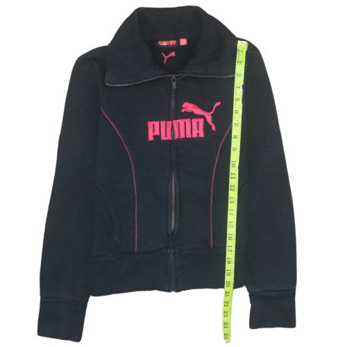 Puma Women Black Full Zip Sweatshirt Small Embroidered Logo