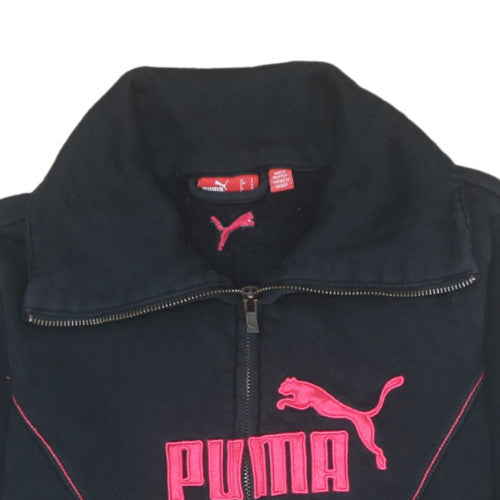 Puma Women Black Full Zip Sweatshirt Small Embroidered Logo