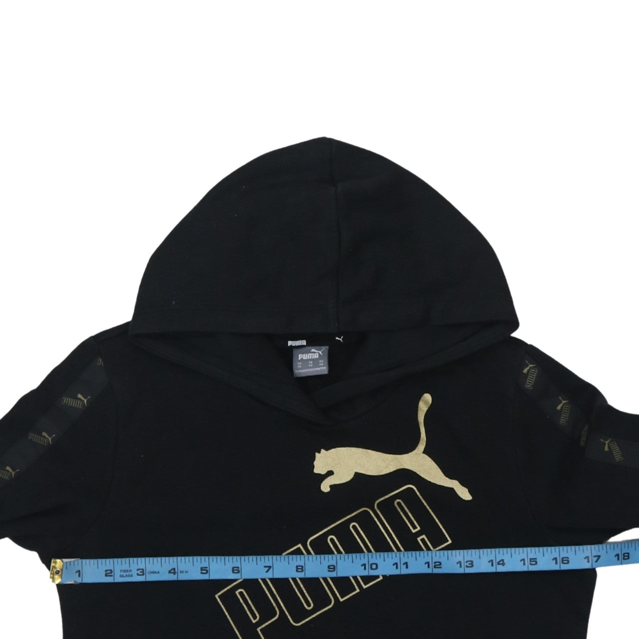 Puma Men's Black XS Pullover Hoodie with Gold Logo