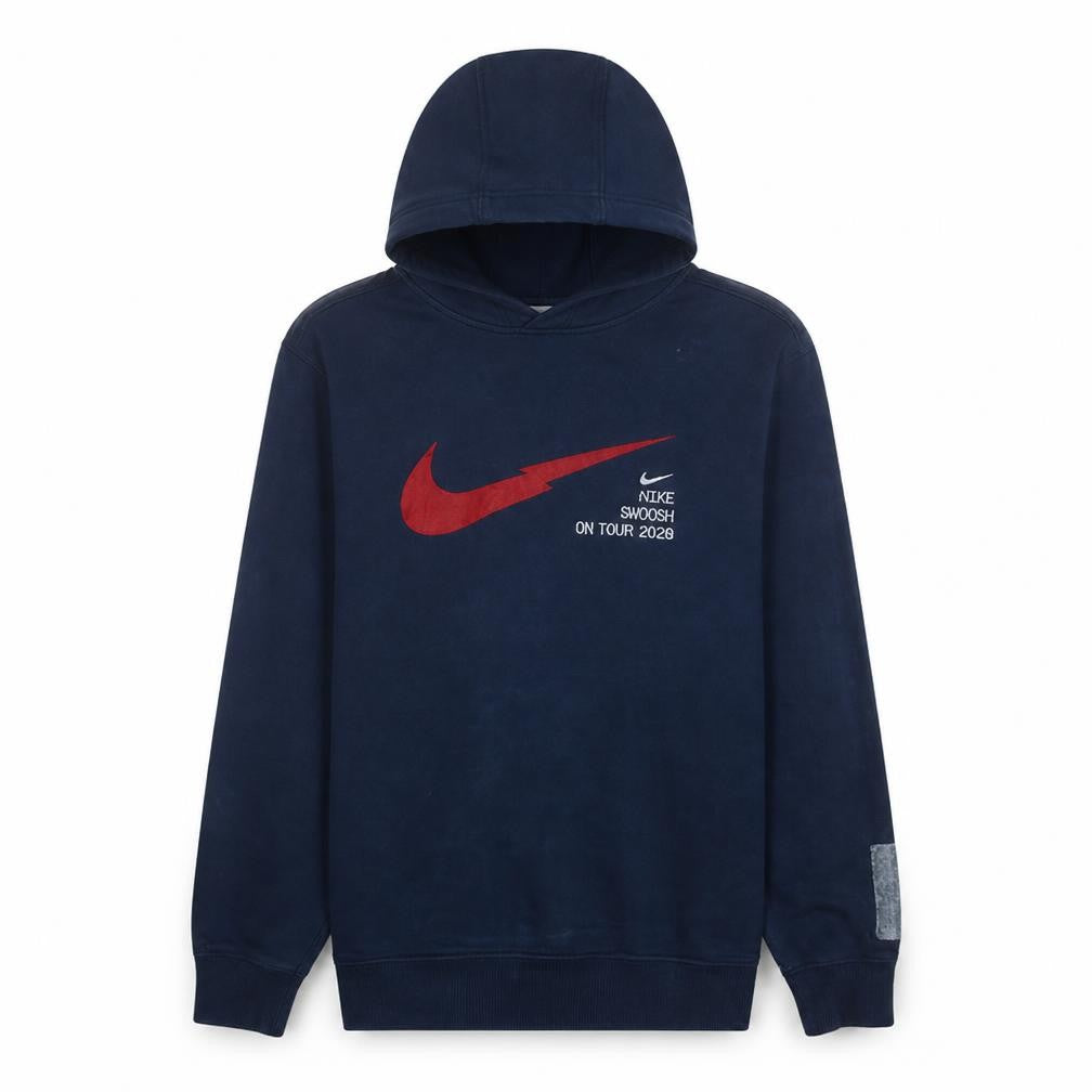 Front view of Nike Men's Blue Pullover Hoodie Small Logo Fleece Sweatshirt