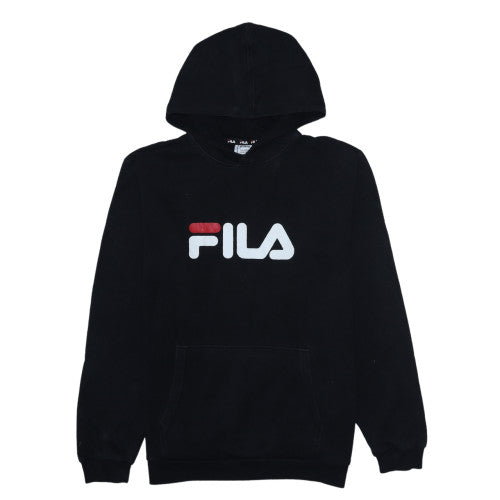 Fila Boys Black Pullover Hoodie 15-16 Years Graphic Print Cotton Blend
