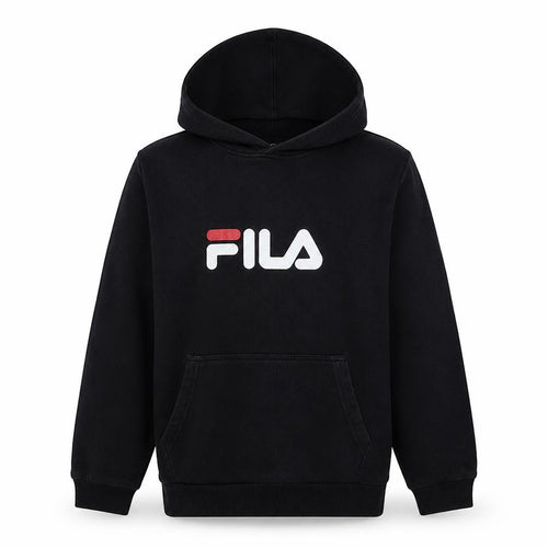 Fila Boys Black Pullover Hoodie 15-16 Years Graphic Print Cotton Blend
