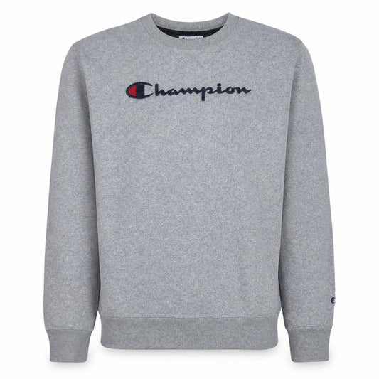 Front view of Champion Men's Grey Crew Neck Pullover Sweatshirt, size L