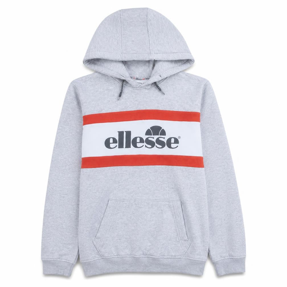 Front view of Ellesse boys’ grey pullover hoodie 16 years logo fleece sweatshirt