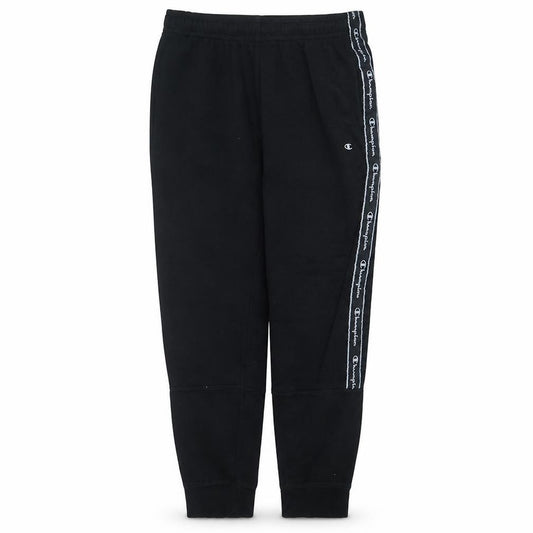 Front view of Champion Men's Black Large Fleece Jogger Trousers with Logo Tape
