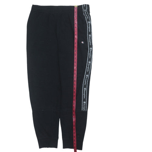 Champion Men's Black Large Fleece Jogger Trousers with Logo Tape