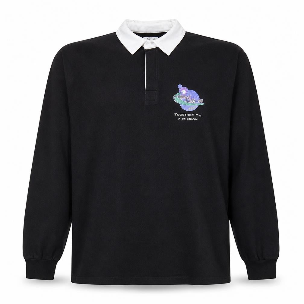 Front view of Front Row Men’s Black 2XL Collared Rugby Sweatshirt Heavyweight Cotton