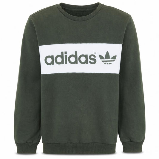 Front view of adidas Men's Green Pullover Sweatshirt M Crew Neck Logo Sports