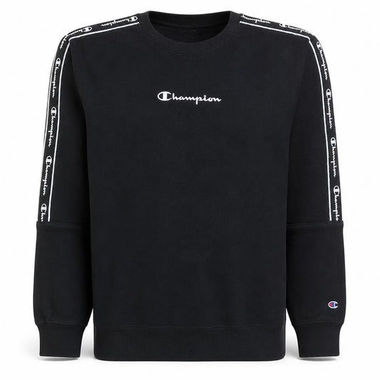 Front view of Champion Men’s Black Crew Neck Logo Sweatshirt, size S