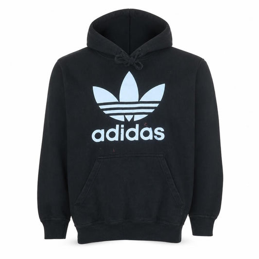 Front view of Adidas men’s black large pullover hoodie with logo fleece