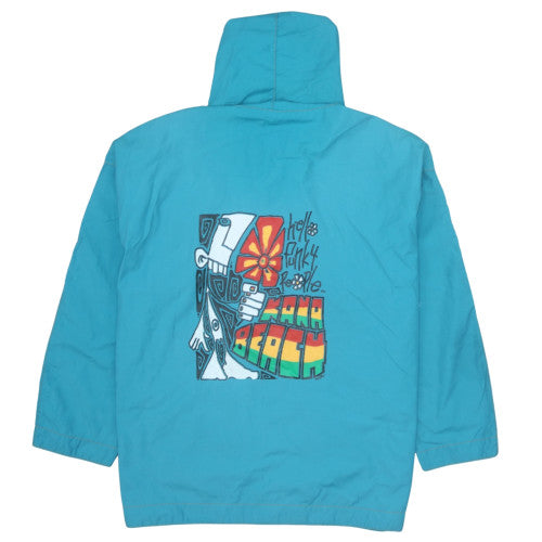 Kaya Beach Women's Blue Hooded Rain Jacket M Retro Surf Style