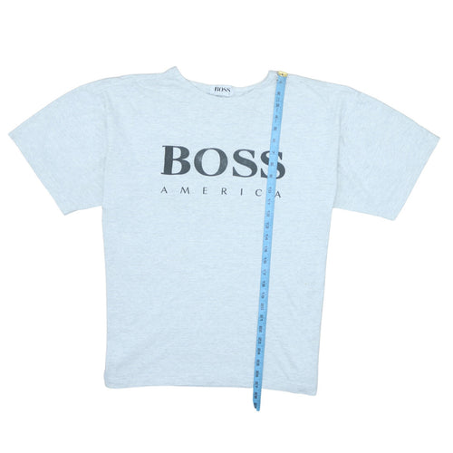 Vintage BOSS America Men's Grey Logo T-Shirt Size L Cotton