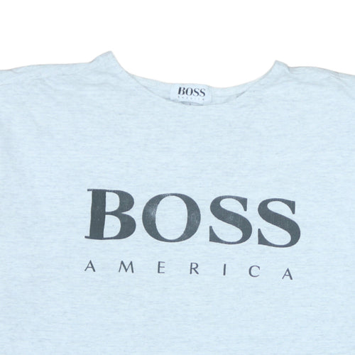 Vintage BOSS America Men's Grey Logo T-Shirt Size L Cotton