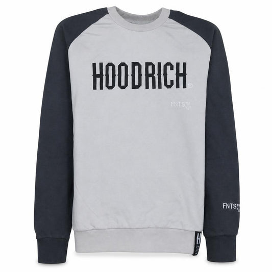 Front view of Hoodrich Men's Grey and Black Crew Neck Pullover Sweatshirt Small Cotton