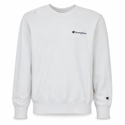 Front view of Champion Men's White Small Pullover Crew Neck Sweatshirt