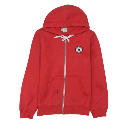 Converse Men's Red Full Zip Hoodie Size M Logo Fleece Sweatshirt