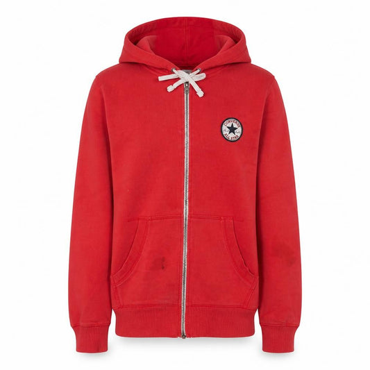 Front view of Converse Men's Red Full Zip Hoodie, size M, Logo Fleece Sweatshirt