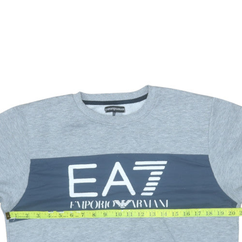 Emporio Armani Mens Grey EA7 Logo Sweatshirt Size M Pullover Crew Neck