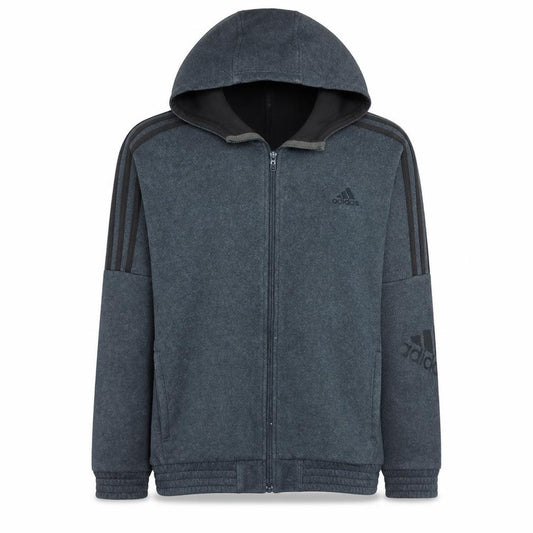 Front view of Adidas Teens Grey Full Zip Fleece Hoodie, size 164