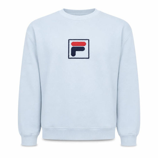 Front view of Fila Men's White Small Logo Crew Neck Pullover Sweatshirt