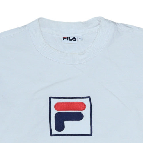 Fila Men's White Small Logo Crew Neck Pullover Sweatshirt