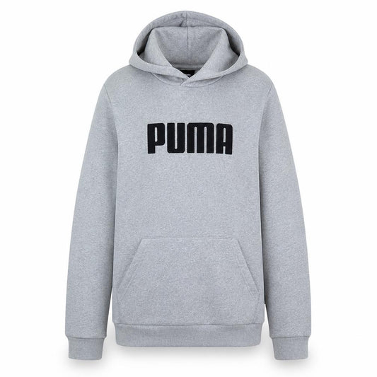 Front view of Puma Teens Grey Pullover Hoodie Sweatshirt, size 164, Regular Fit