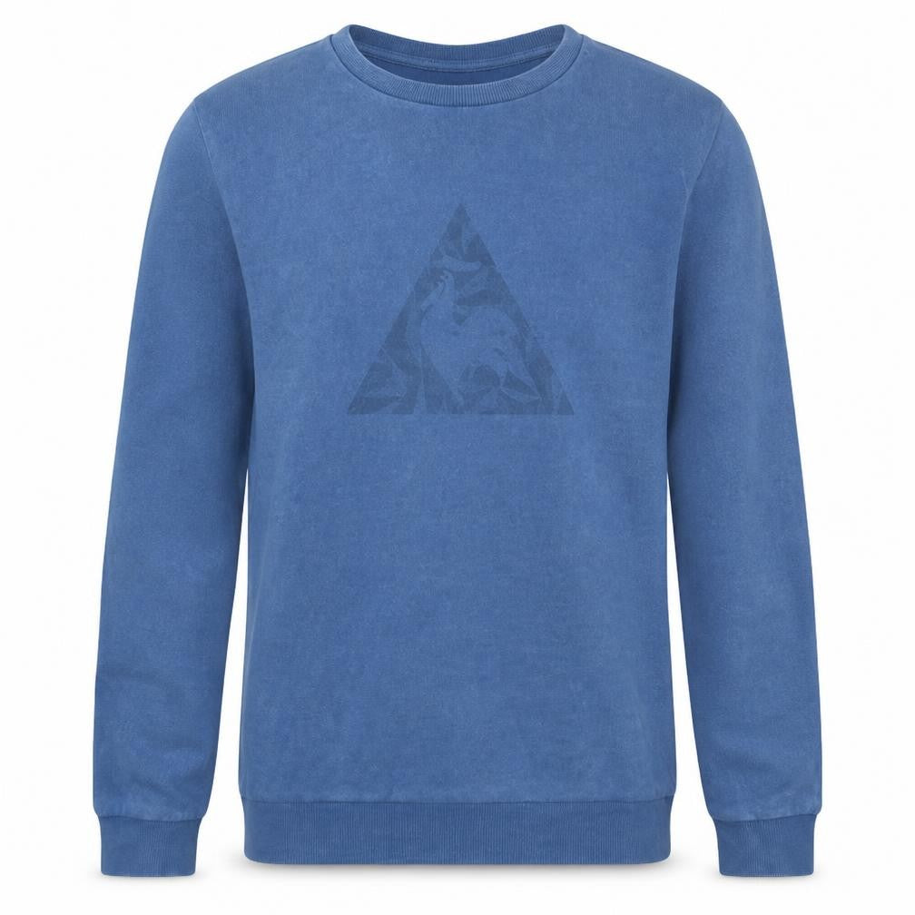 Front view of Le Coq Sportif Men's Blue Small Crew Neck Pullover Sweatshirt