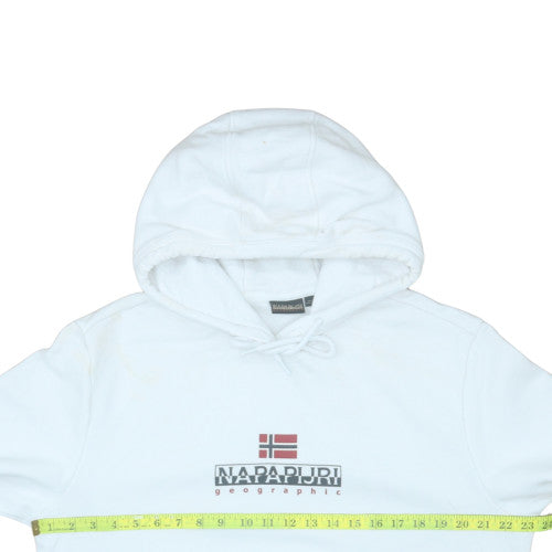 Napapijri Men’s White XL Pullover Hoodie with Logo and Kangaroo Pocket