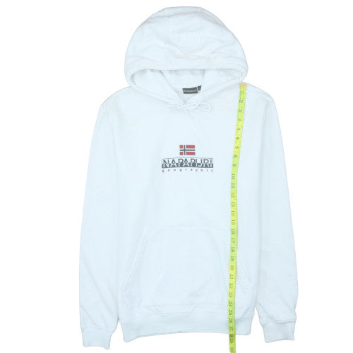 Napapijri Men’s White XL Pullover Hoodie with Logo and Kangaroo Pocket