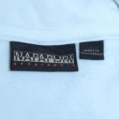 Napapijri Men’s White XL Pullover Hoodie with Logo and Kangaroo Pocket