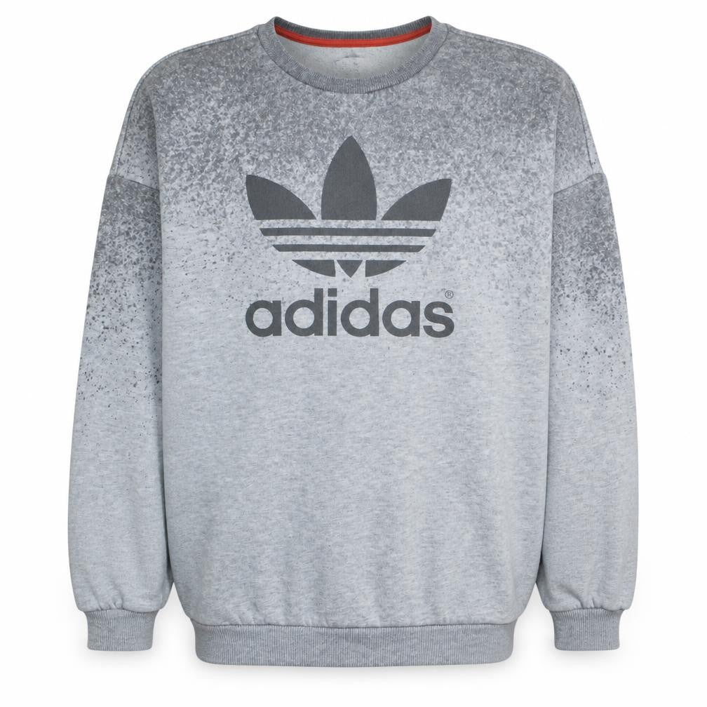 Front view of Adidas unisex grey pullover crew neck sweatshirt, size L