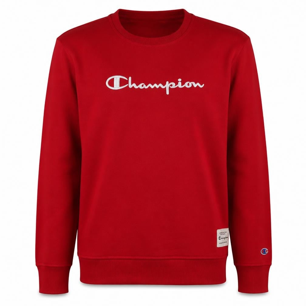 Front view of Champion Men's Red Embroidered Logo Sweatshirt Large Pullover Fleece