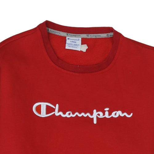 Champion Men's Red Embroidered Logo Sweatshirt Large Pullover Fleece