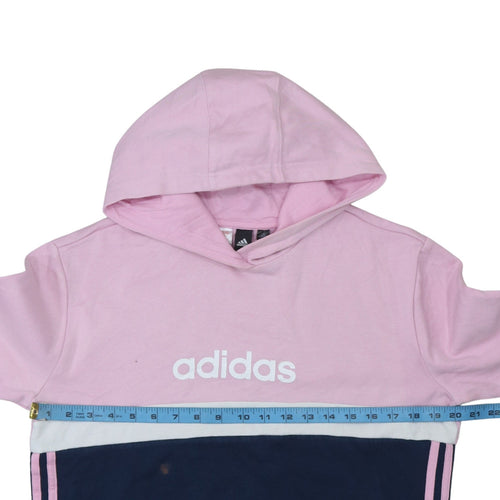 adidas Girls Pink Colourblock Pullover Hoodie Size 13-14 Years